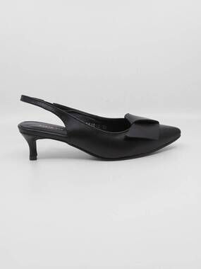 NEW ALL BLACK women's flatbow kitten slingback heel in black